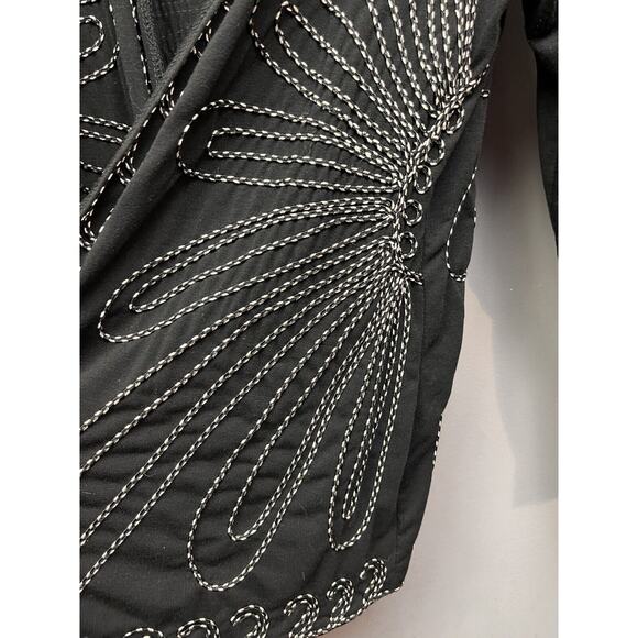 Once Again Cardigan Womens Large Black/White/Silver‎ Embroidered Open Front - Picture 5 of 6